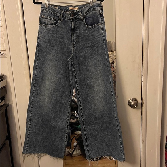 Levi's Denim - Super cool: Levi’s 728 high rise with RARE, FRAYED hem, wide leg denim